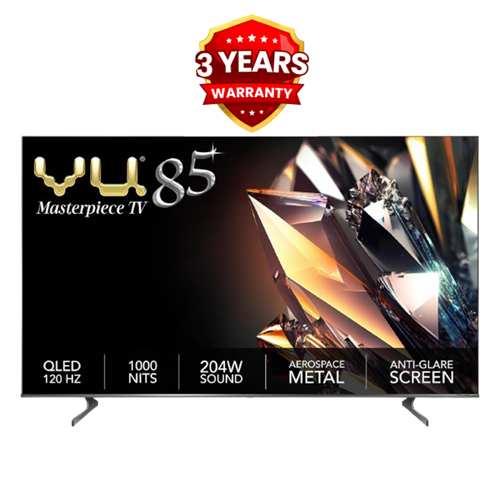 VU 85QV 3-Year Warranty 85 Inch GloLED 4K Ultra HD Smart QLED TV | Masterpiece Series | 120Hz Refresh Rate | Dolby Vision IQ | 136W DJ Sound | Jetplane Grey VU Technologies