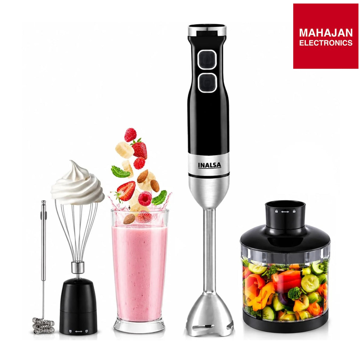 INALSA Robot INOX 1350 Blend Hand Blender Mixer|1350W Copper Motor|Chopper,Coffee Beater/Frother,Whisker&Jar Attachment|Low Noise|20 Speed Control&Turbo Mode|BPA Free|Anti-Splash|2-Yr Warranty, N Froth-Online Mahajan Electronics