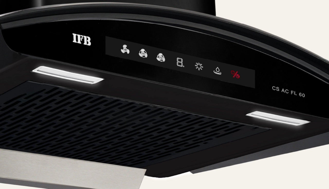 IFB CS AC FL P 60 60cm Wall Mount Chimney| Auto Clean | Hand Sensor + Feather Touch Controls | Decorative Black Glass Finish.Mahajan Electronics Online