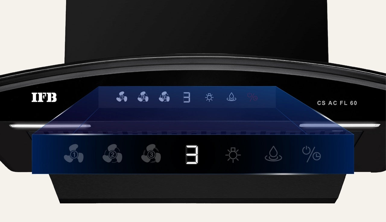 IFB CS AC FL P 60 60cm Wall Mount Chimney| Auto Clean | Hand Sensor + Feather Touch Controls | Decorative Black Glass Finish.Mahajan Electronics Online