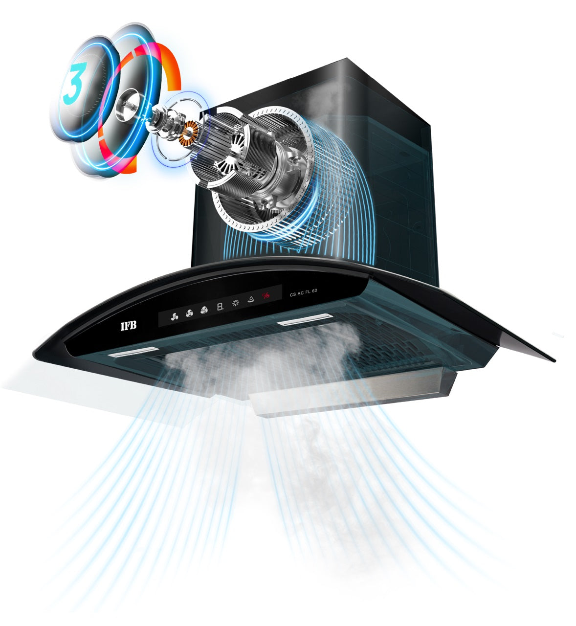 IFB CS AC FL P 60 60cm Wall Mount Chimney| Auto Clean | Hand Sensor + Feather Touch Controls | Decorative Black Glass Finish.Mahajan Electronics Online