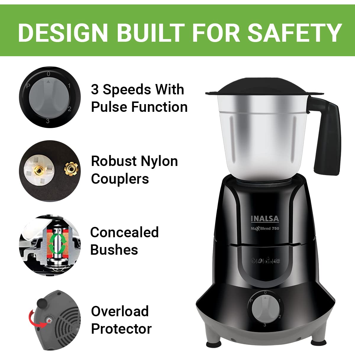 Inalsa MaxxBlend 750 W Mixer Grinder 3 Jars – Mahajan Electronics Online.