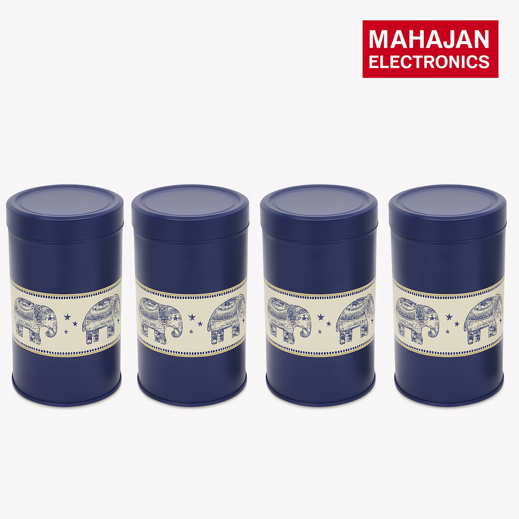 Mandala Collection Airtight Kitchen Container Set - Food Grade Metal Jars for Rusk, Cookies, Candies & More - Stylish Jars -Medium 850ML Canisters - Set of 4 - Blue Elephants Mahajan Electronics Online