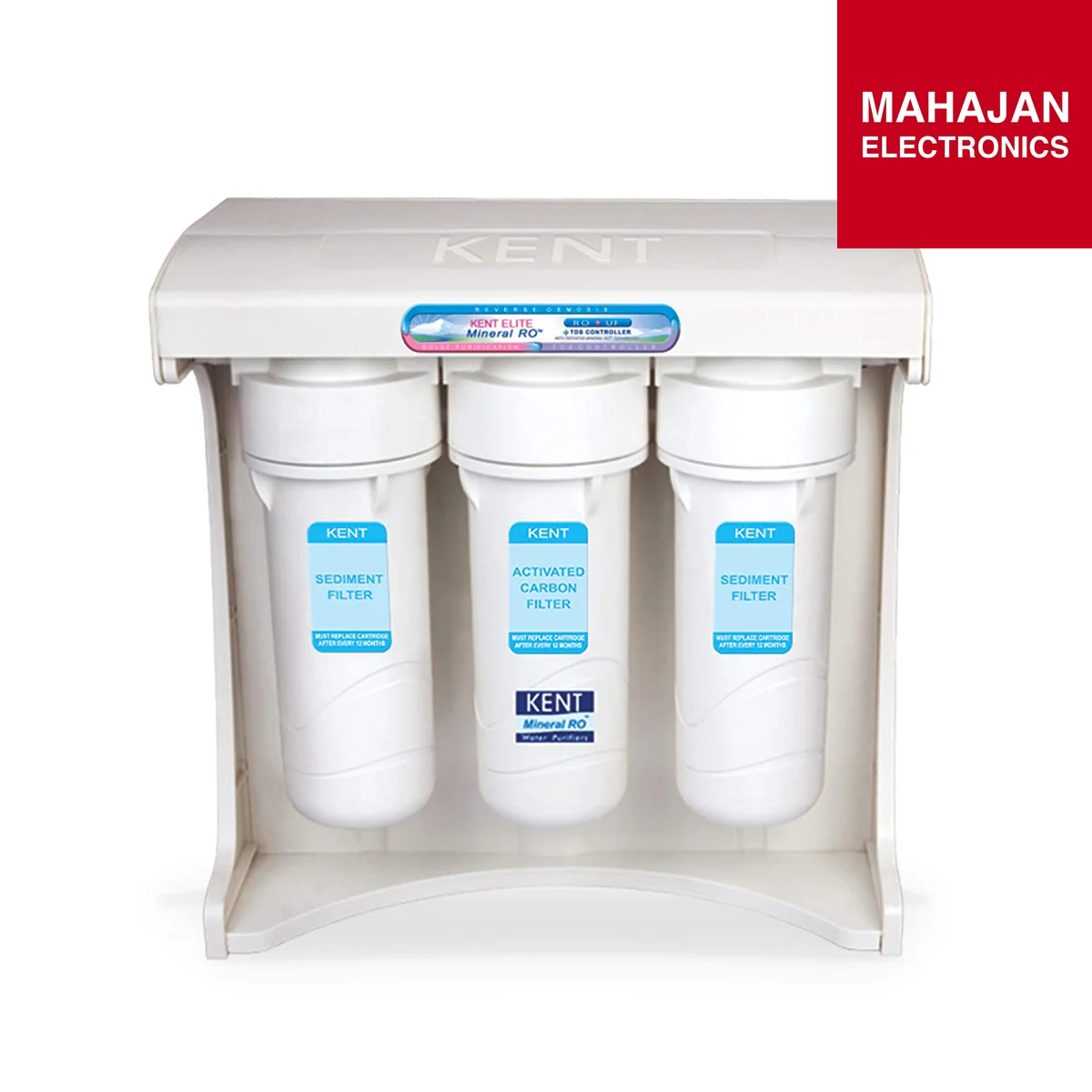 Kent water filter cartridges with a white background and 'Mahajan Electronics' branding.