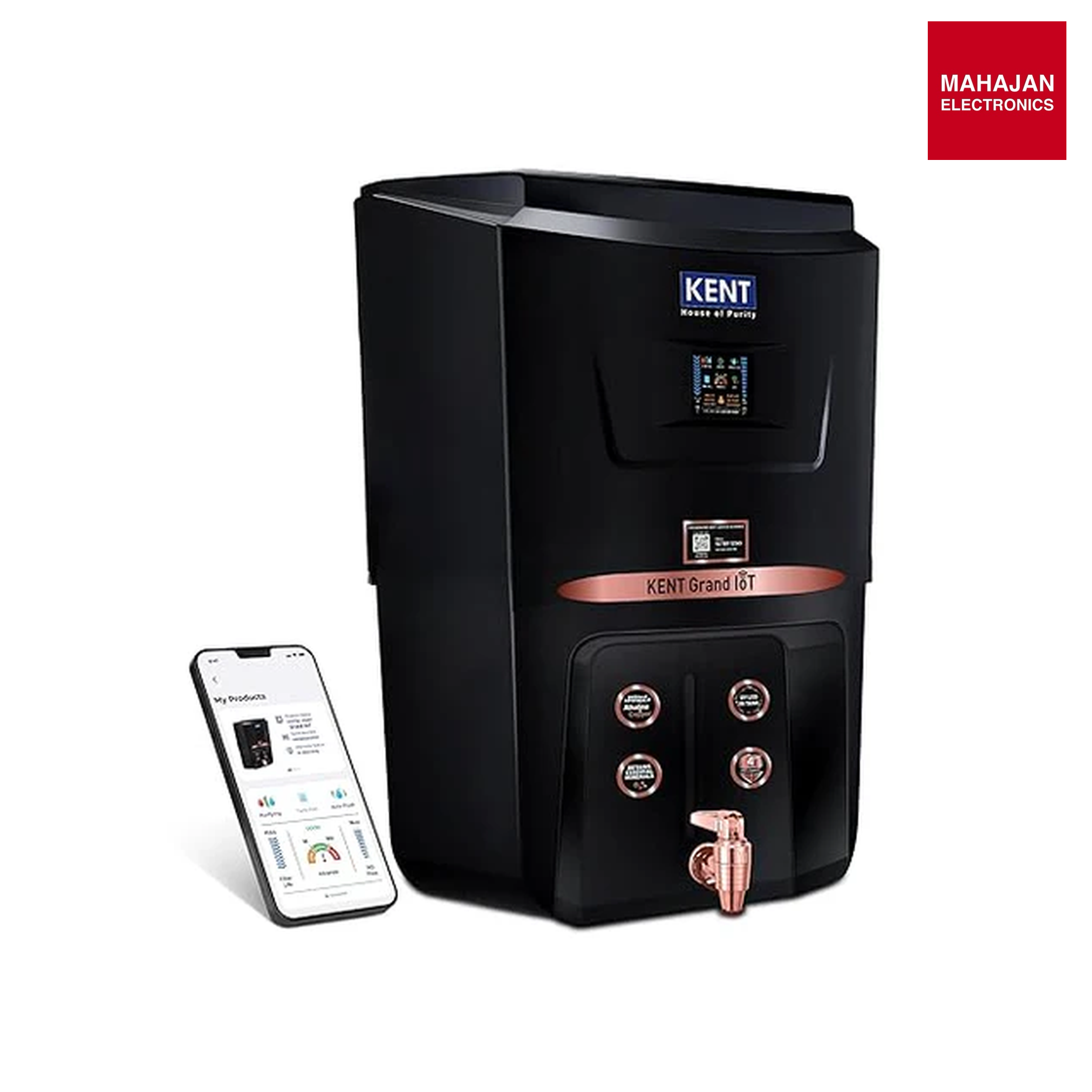 KENT Grand IoT RO Water Purifier| RO+UV+UF+Alk+Cu+TDS Control+UV in Tank | IoT Enabled | Fully Automatic On&OFF Operation |8L|20 LP/Hr|Ideal For Borewell/Tanker/Municipal Water-Online Mahajan Electronics