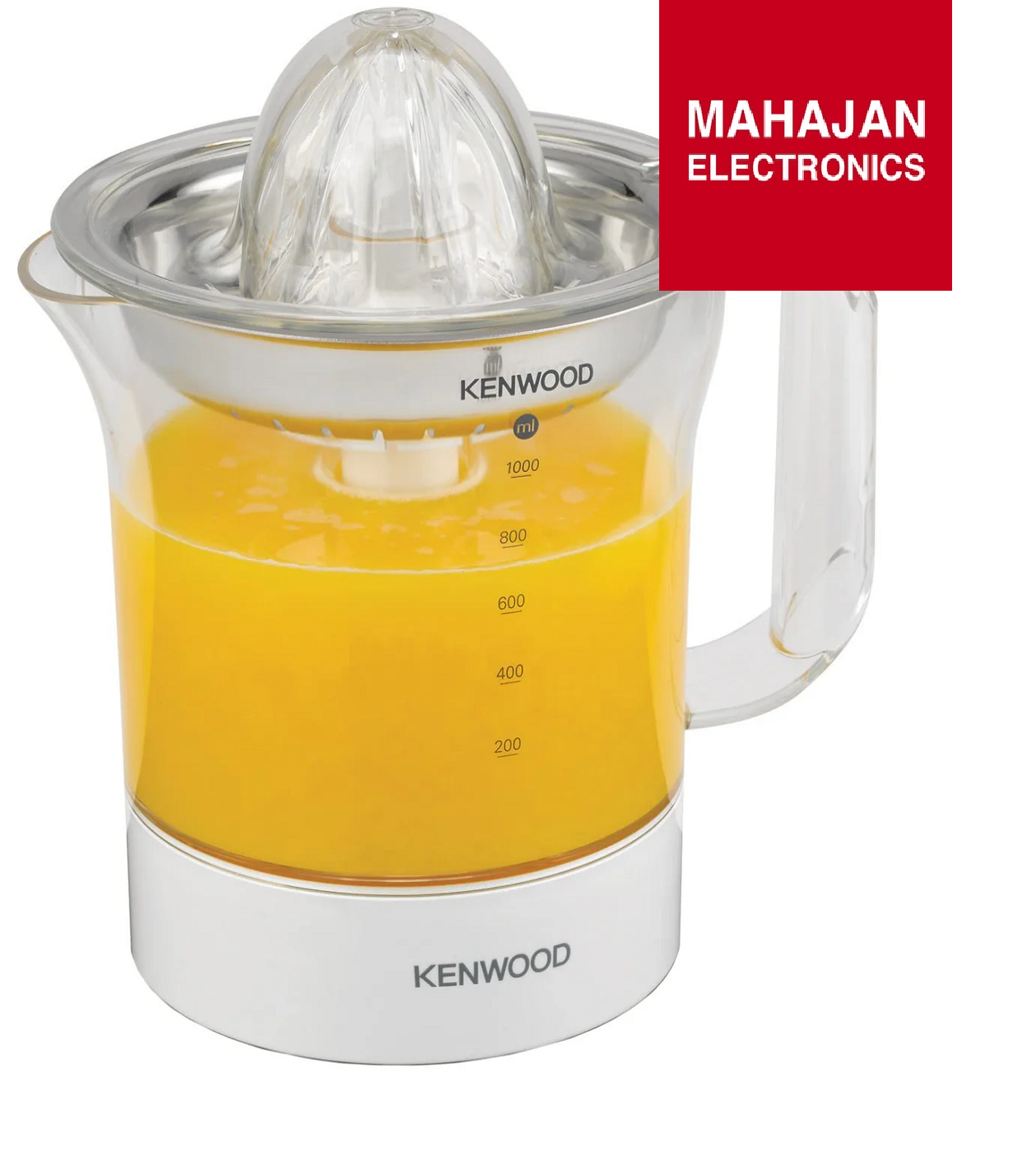 Kenwood JE290A Electric Citrus Juicer, 1 Litre Capacity, 40 Watts, Automatic Juice Extractor for Citrus Fruits, Stainless Steel Filter, 2 Way Rotation, Portable Fruit Squeezer, Transparent Jar, White Mahajan Electronics Online