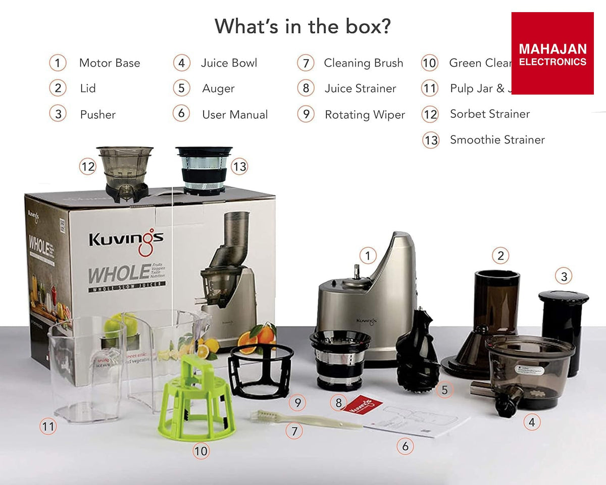 Kuvings B1700 Cold Press Juicer with Smoothie & Sorbet Attachments Dark Silver – Mahajan Electronics Online.