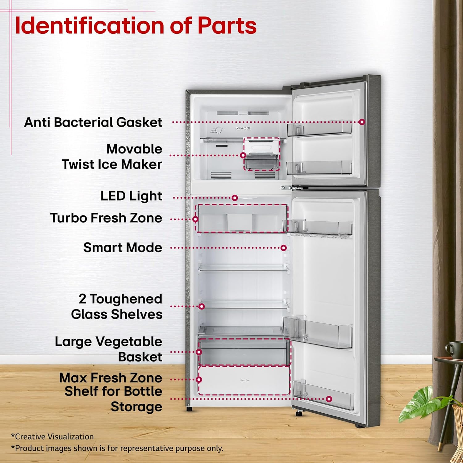 LG GLT2526XWDS 251 L, 2 Star, Frost-Free Smart Inverter Double Door Convertible Refrigerator ( Dazzle Steel, Multi Air Flow Cooling, Smart & Dairy Mode, Convertible Space for More Storage, 2026 Model-Online Mahajan Electronics