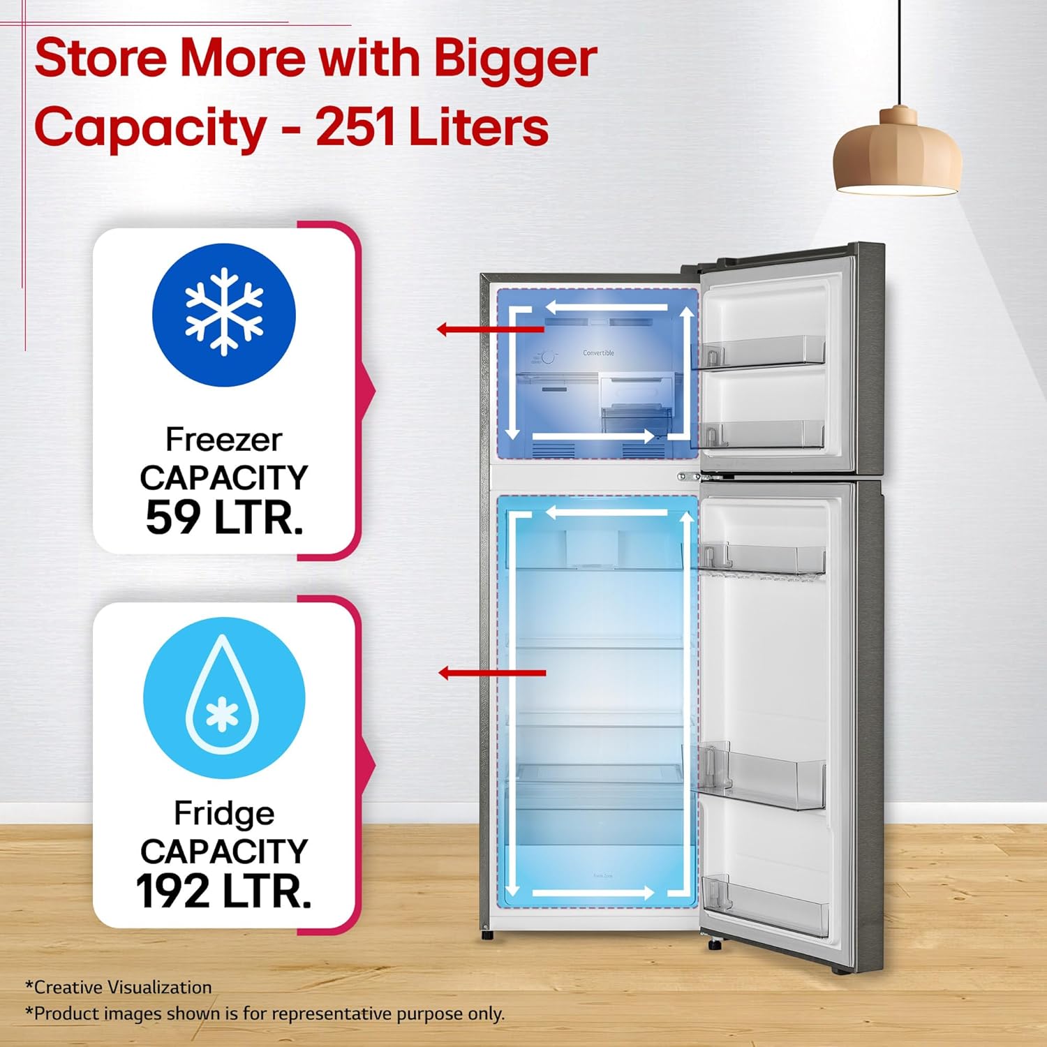 LG GLT2526XWDS 251 L, 2 Star, Frost-Free Smart Inverter Double Door Convertible Refrigerator ( Dazzle Steel, Multi Air Flow Cooling, Smart & Dairy Mode, Convertible Space for More Storage, 2026 Model-Online Mahajan Electronics