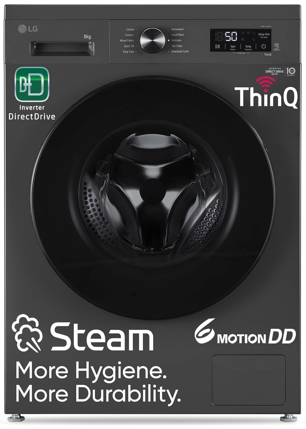 LG FHB1208Z2M 8 Kg 5 Star Inverter Fully Automatic Front Load Washing Machine – Middle Black, Steam, Smart Wi-Fi, Direct Drive Motor | Made in India