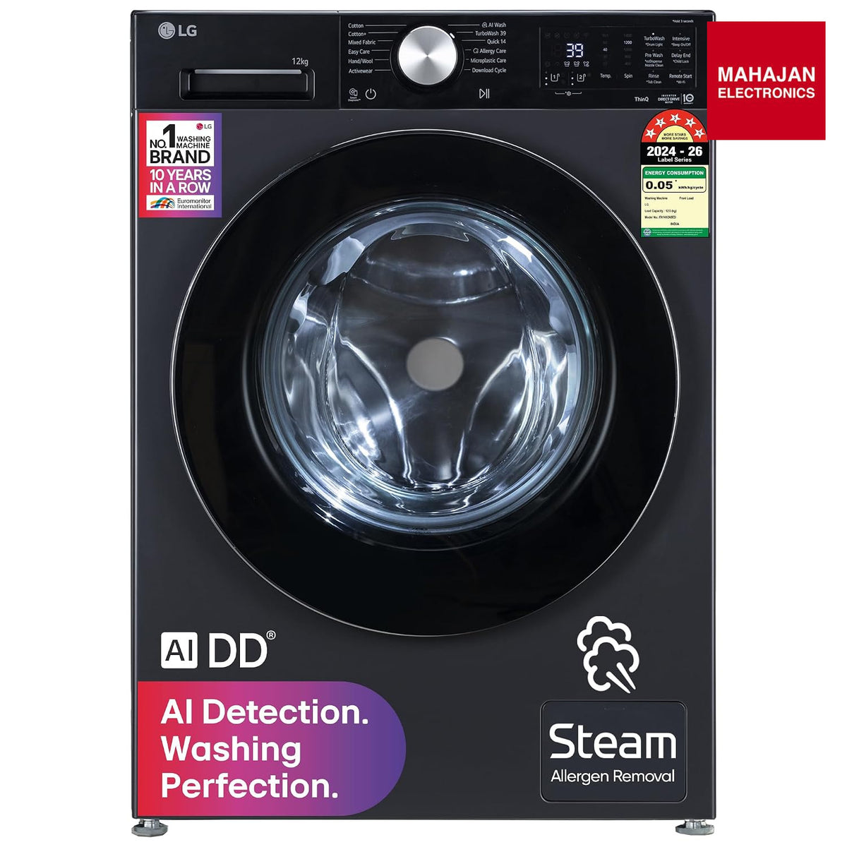 LG FX1412A5ED 12Kg 5 Star Front Load Washing Machine AI DD TurboWash Essence Graphite-Online Mahajan Electronics