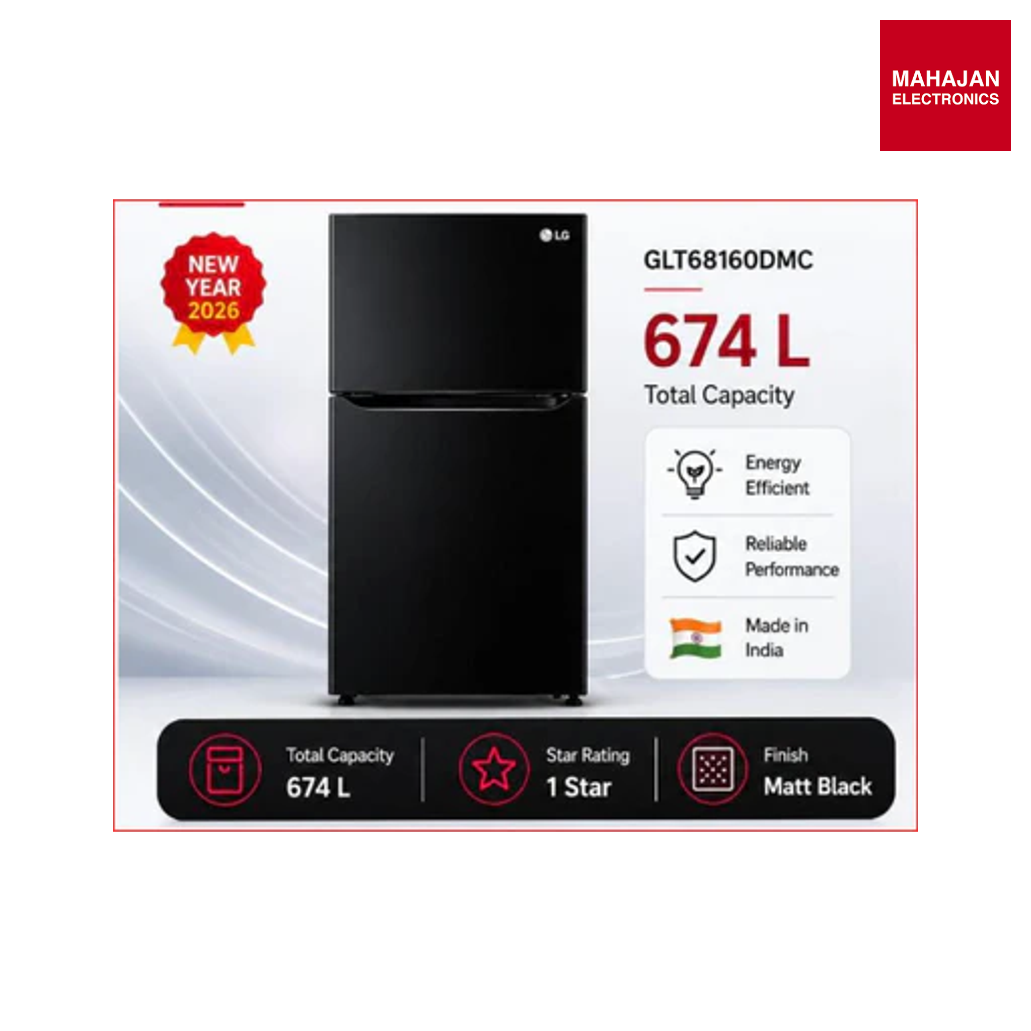 LG GLT6816ODMC 674L Double Door Refrigerator with Smart Inverter Compressor and Multi-Air Flow, Black Finish, 1 Star Mahajan Electronics Online