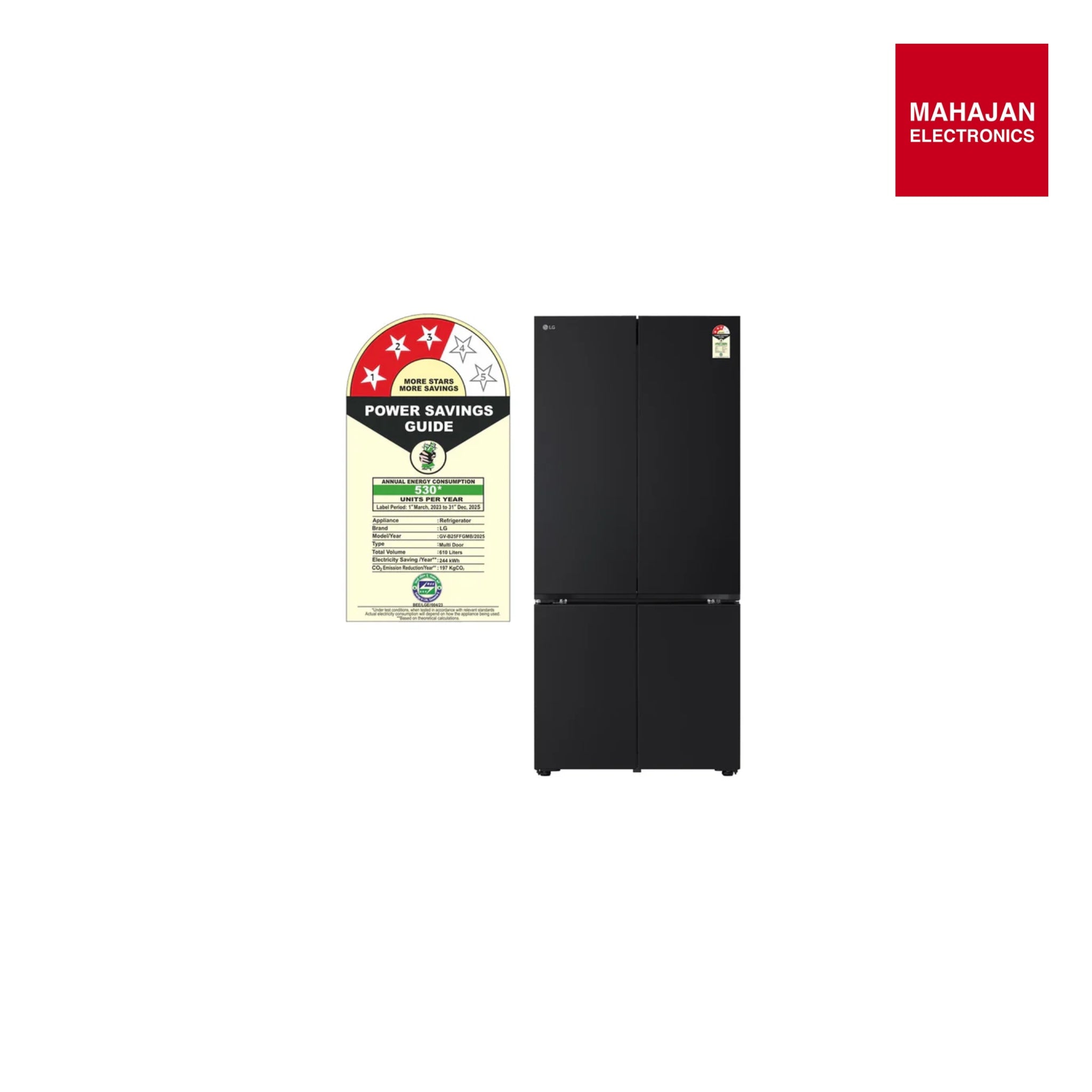 LG GV-B25FFGMB 610L French Door Refrigerator, Fresh Converter+, Wi-Fi Convertible, DoorCooling+ Black Glass Finish, 3 Star LG Mahajan Electronics