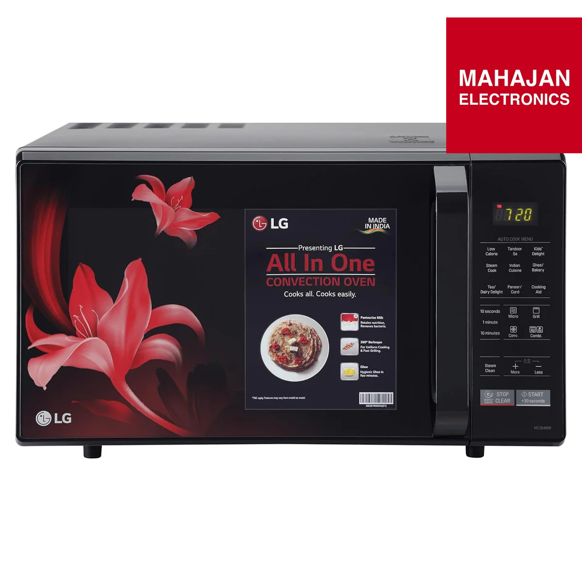 LG MC2846BR 28 L Convection Microwave Oven – Black, 251 Auto Cook Menu, Stainless Steel Cavity, Ghee in 12 Mins, Quartz Heater Mahajan Electronics