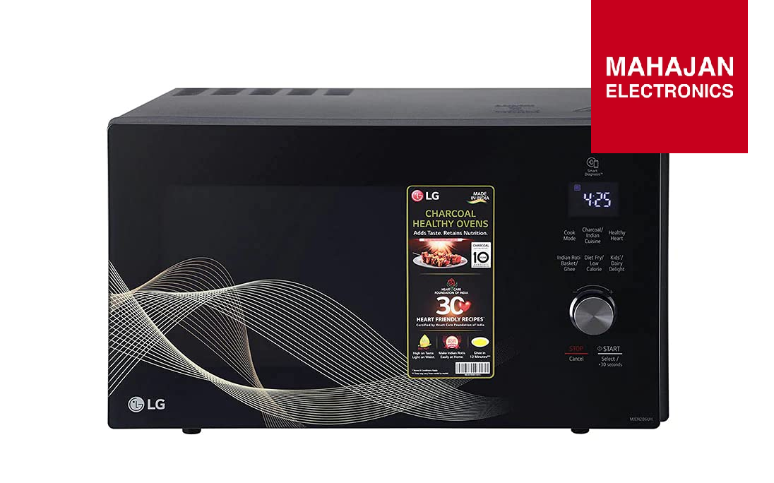 LG MJEN286UHW 28 L All-in-One Charcoal Convection Microwave Oven | Black | Charcoal Lighting Heater | 30 Healthy Heart Recipes | Motorised Rotisserie | Made in India