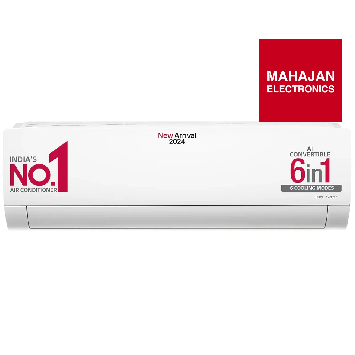 White air conditioner with Mahajan Electronics branding on a white background