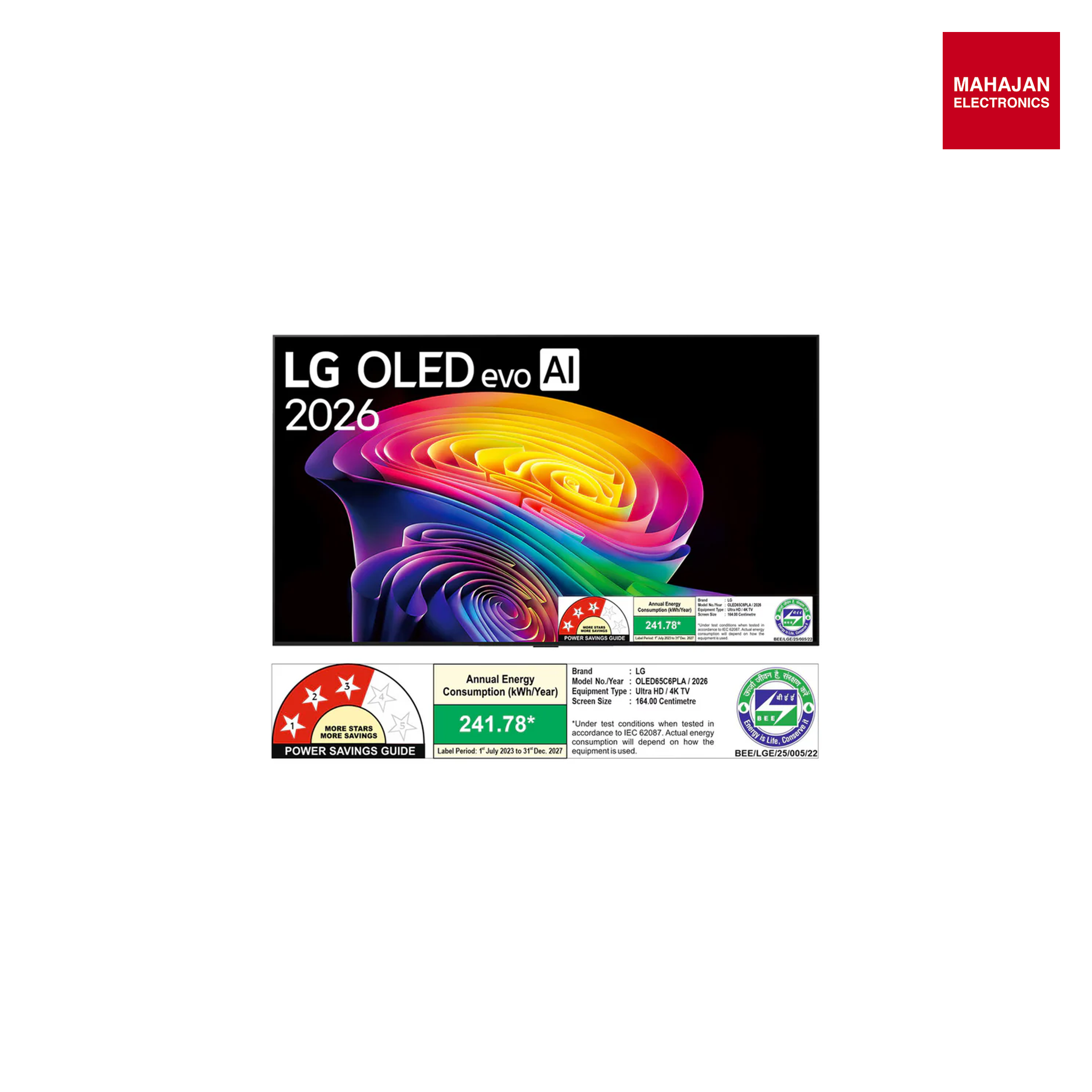 Lg OLED65C6PLA 164 cm (65) LG OLED evo AI C6 4K Smart TV with α11 AI Processor Gen3, with Dolby Vision & Atmos 2026 Mahajan Electronics Online