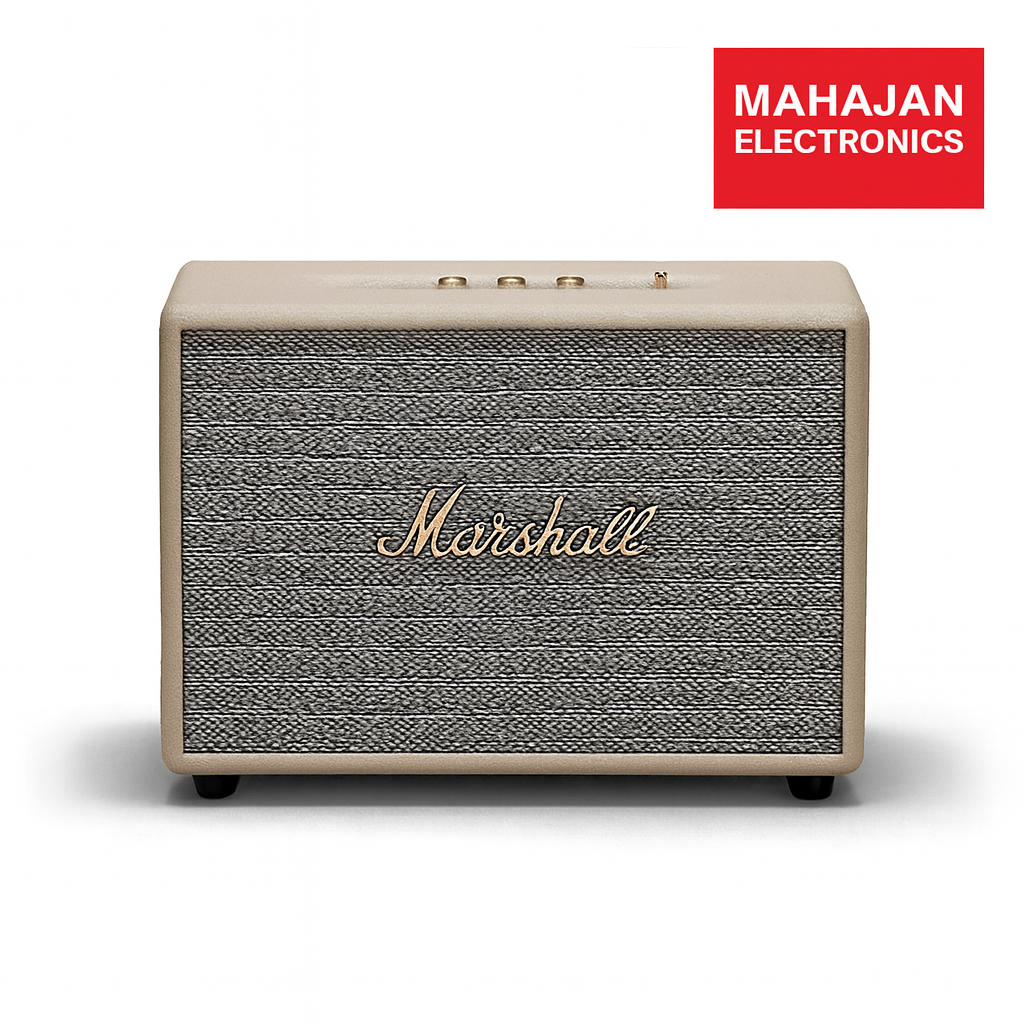 Marshall speaker with Mahajan Electronics logo on a white background