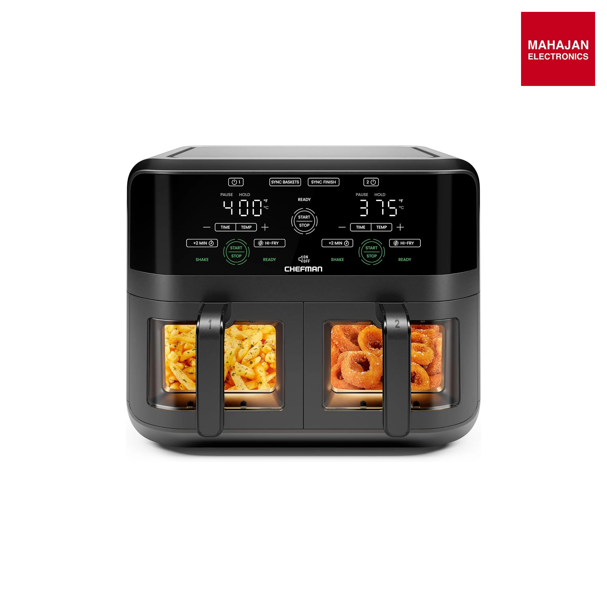 Chefman RJ38-SQPF-3TDB-2W-IN TurboFry Touch Dual Air Fryer, Maximize The Healthiest Meals With Double Basket Capacity, One-Touch Digital Controls And Shake Reminder For The Perfect Crispy And Low-Calorie Finish