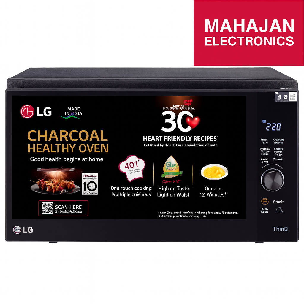 LG charcoal healthy oven with Mahajan Electronics logo on a white background