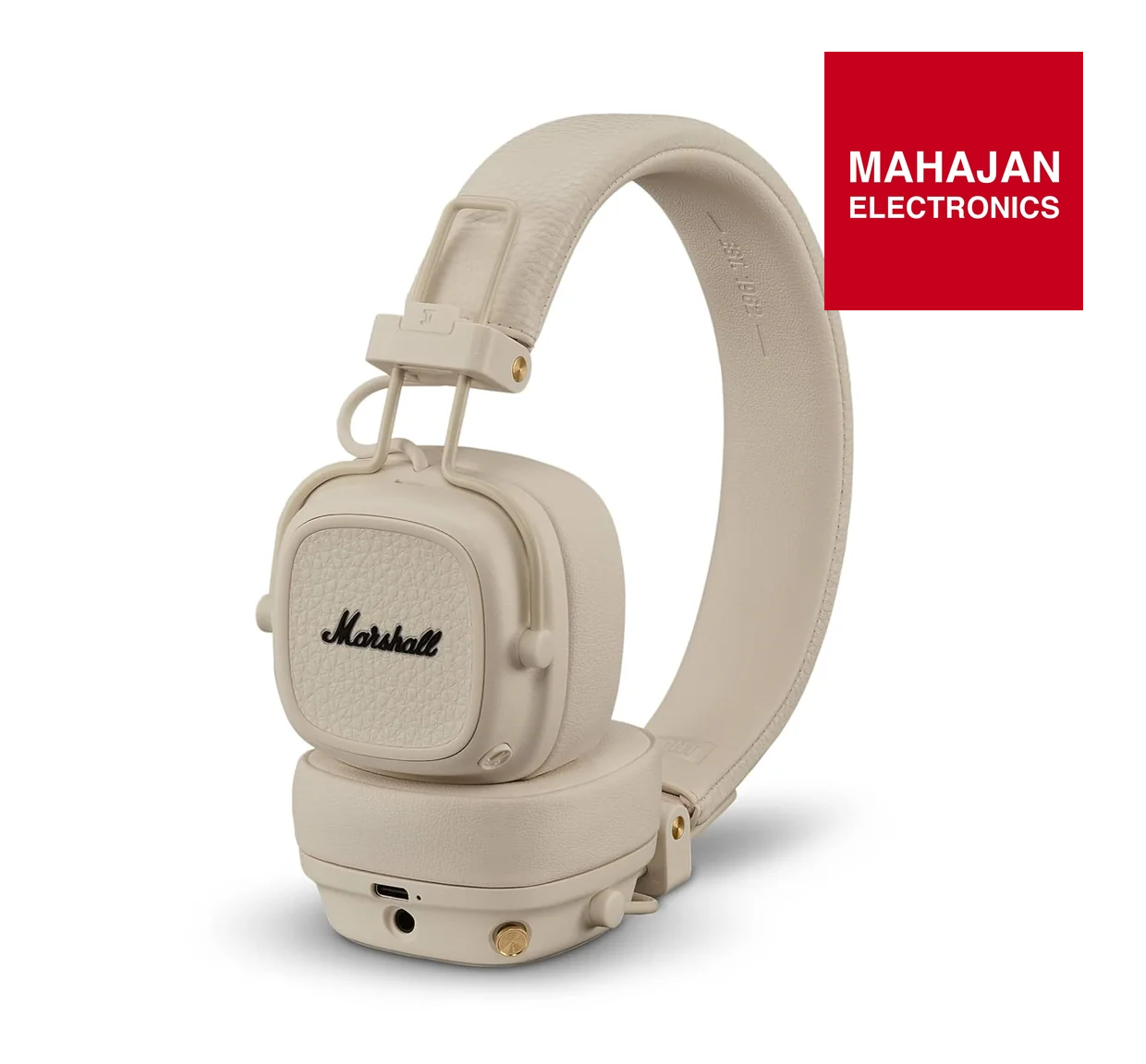 Beige Marshall headphones with a visible brand logo on a white background