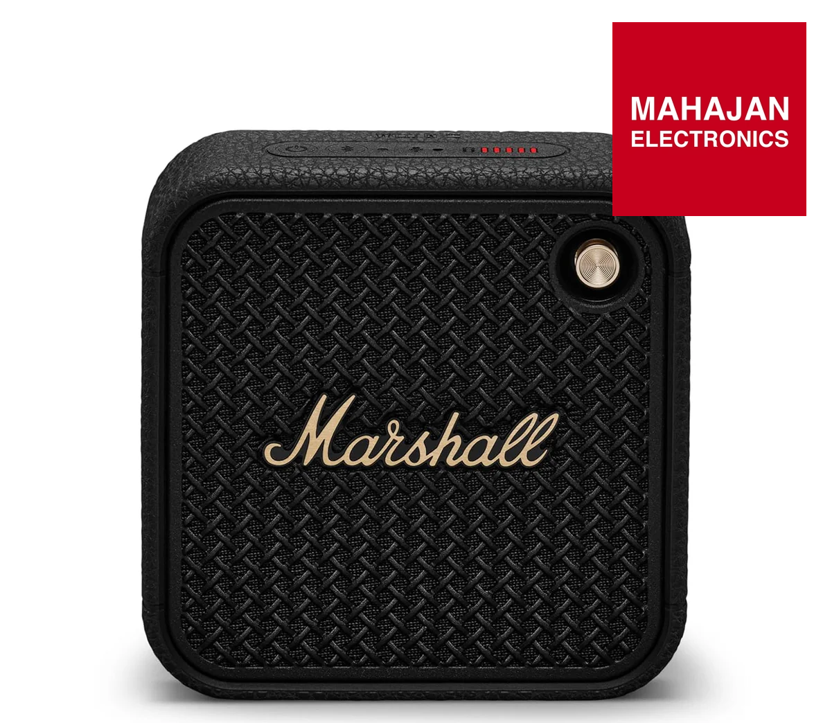 Marshall Willen II Portable Bluetooth Speaker (Black & Brass) – 17+ Hours Playtime, IP67 Dust & Waterproof, Built-in Mic, Strap Mount, Compact Design