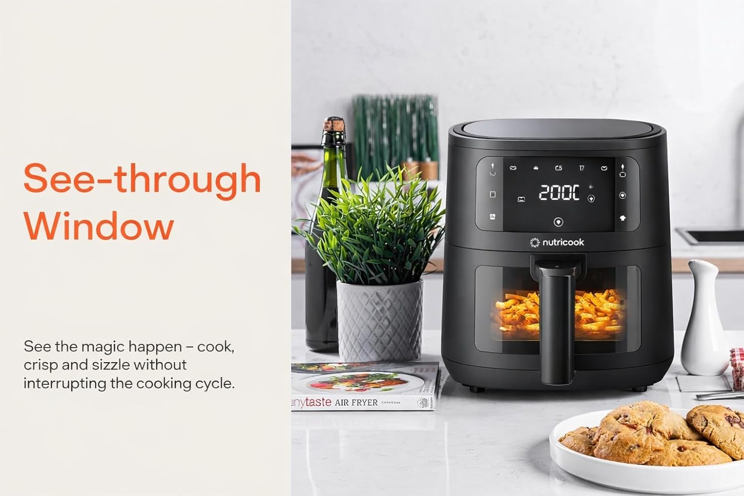 Nutricook Essential 4.5L Air Fryer , 2026 New Launch, 100% Toxin-Free Ceramic Coating - No PTFE, PFAS, PFOA or Microplastics, Clear Window, 1300W, 6 Cooking Programs, 2-Year Warranty-Online Mahajan Electronics