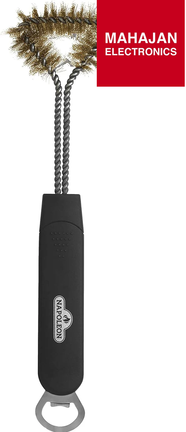 Black grill brush with metal bristles and a red 'MAHAJAN ELECTRONICS' logo on a white background.