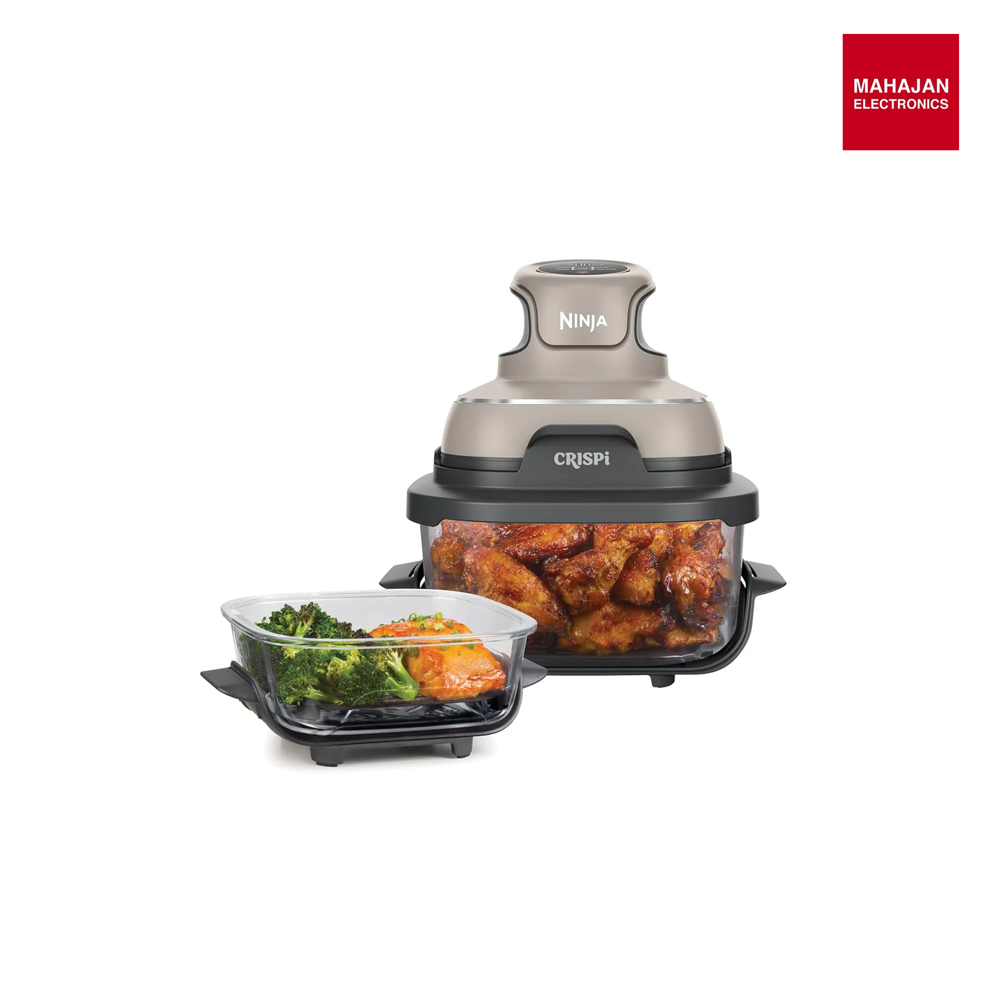 Ninja FN101EUST CRISPi Portable Air Fryer 3.8L | 4-in-1 Air Fryer with Glass Bowls | Compact Portable Design | 1700W | Stone