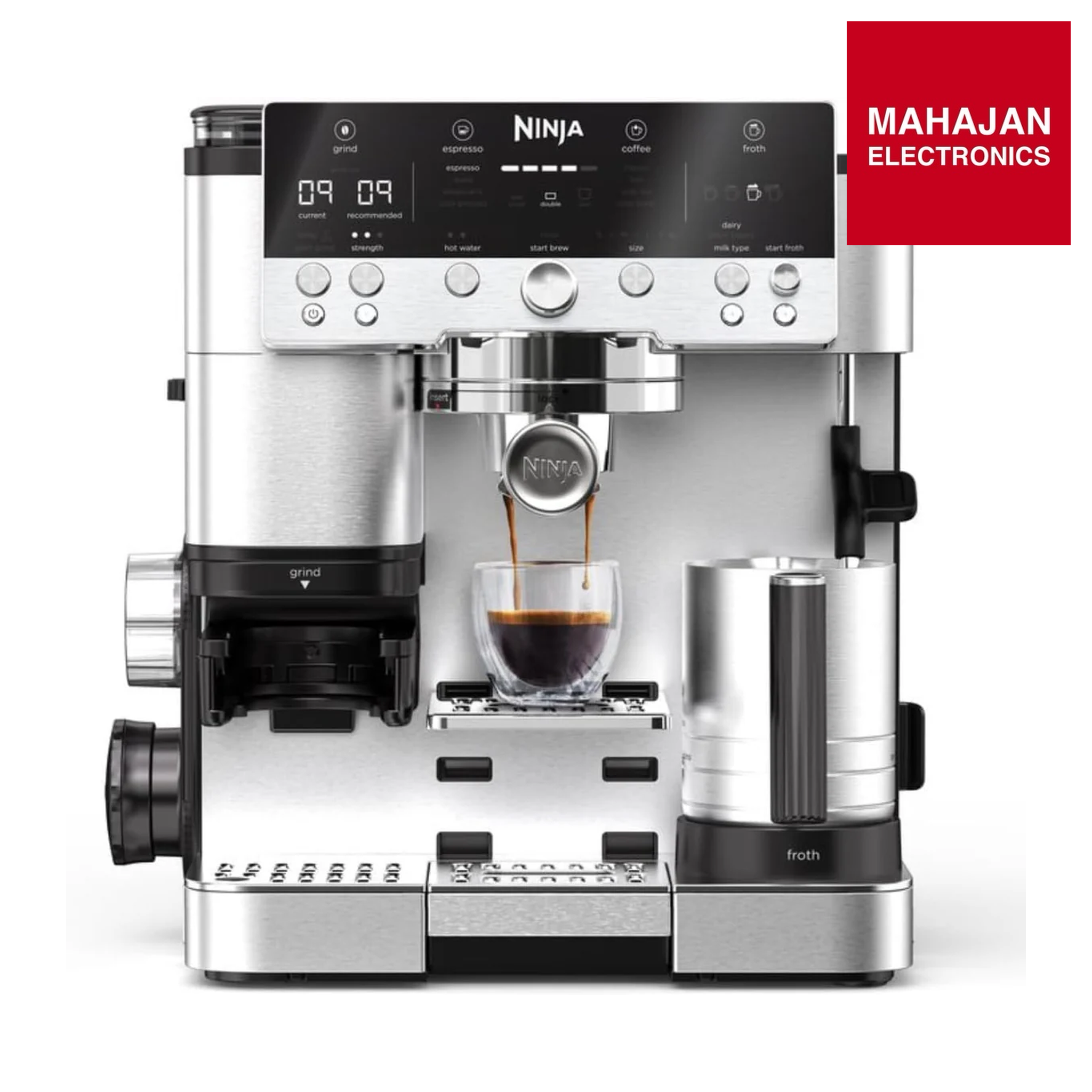 Ninja Luxe Premier ES601EU 3-in-1 Coffee Maker with Grinder and Frother for Latte, Cappuccino, Cold Brew & Espresso, Easy to Use, 4 Presets for Frothing, Silver Mahajan Electronics Online