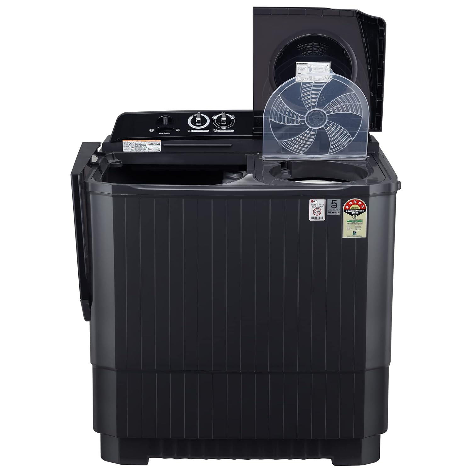 LG 11.5 Kg 5 Star Wind Jet Dry Rat Away Technology Semi-Automatic Top Loading Washing Machine (P115ASKAZ, Roller Jet Pulsator, Punch + 3, Middle Black) - Mahajan Electronics Online