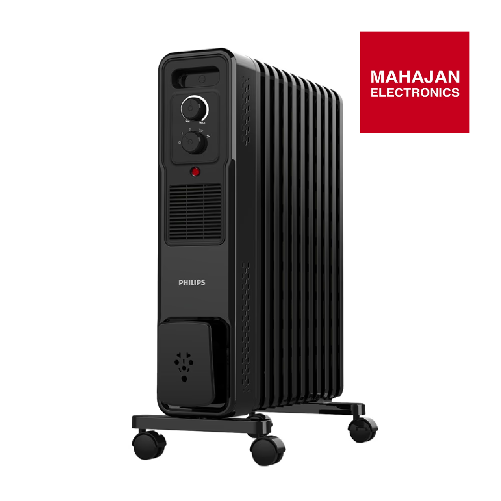 Philips CX3011 11-Fin Oil Filled Radiator (OFR) | 2900W | M-Shaped Fins | 5 Heat Settings | PTC Fan | 360° Wheels | Black Mahajan Electronics