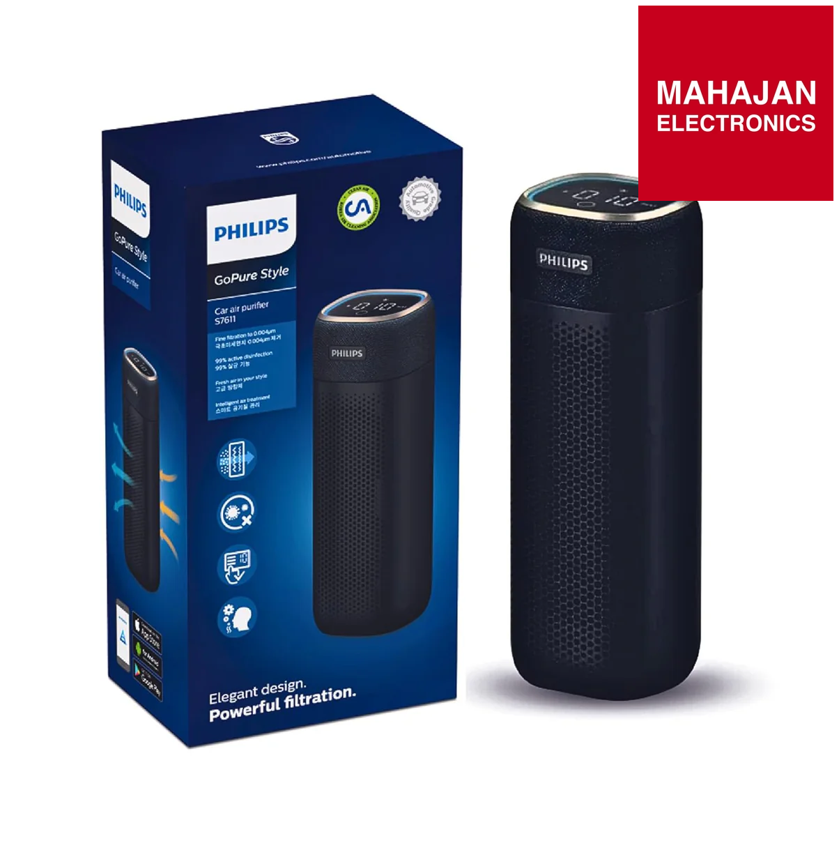 Philips GPS7611 Car Air Purifier, Hepa & Hesa Filter, Dual Fan, Smart App, Antivirul Aroma, Digital Display, Filters 99.9% Mahajan Electronics Online