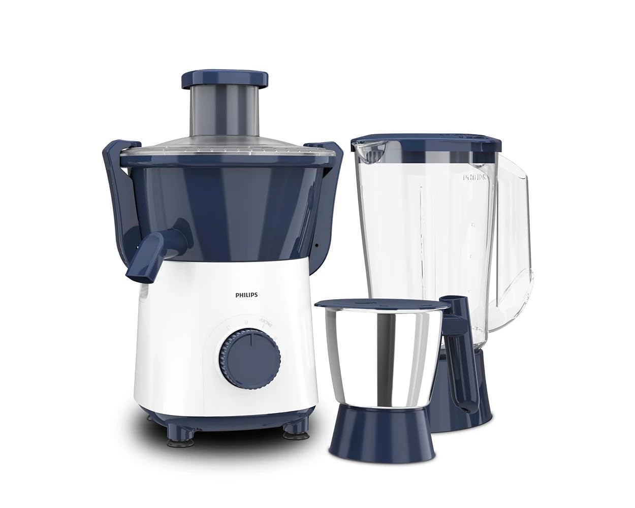 PHILIPS HL7567/03 Juicer Mixer Grinder, 500W, 2 Jars (Stainless Steel & Blender), Deep Azure – Centrifugal Juicing, Rust-Resistant Blades, 2-Year Warranty Mahajan Electronics Online