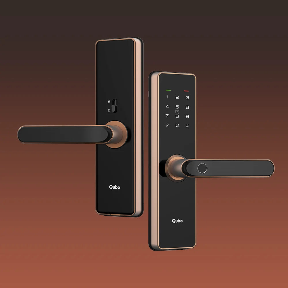 Qubo Smart Door Lock ALPHA (Copper) | 5-in-1 Keyless Entry | Fingerprint, RFID, App & PIN Unlock | Aluminium Alloy | Mahajan Electronics Delhi NCR