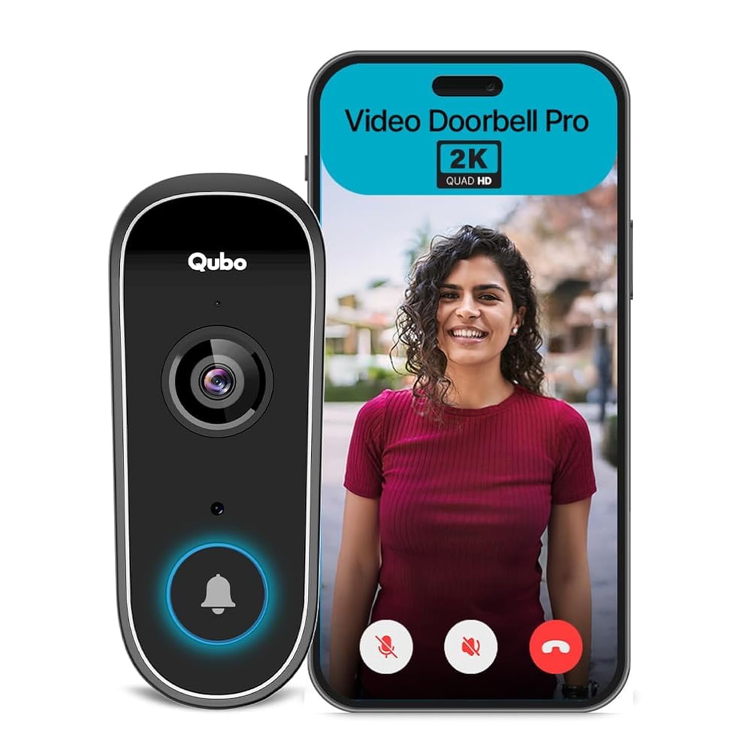 Qubo Smart Wi-Fi Video Doorbell Pro 2K | 3 MP Ultra HD Clarity | AI Intruder Detection | 2-Way Talk | NightPulse Vision | Alexa Support (OC-HCD04BL1)