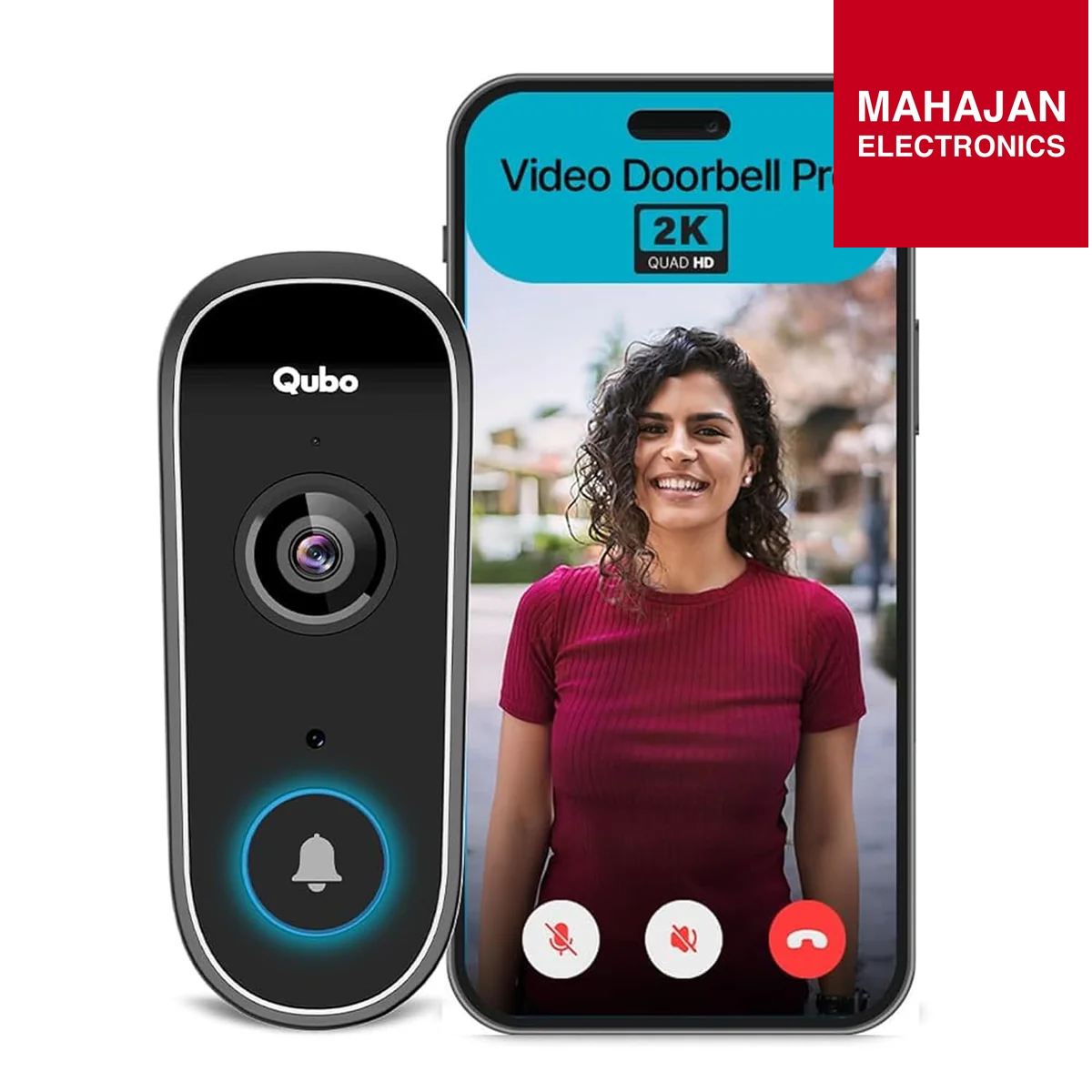Qubo Smart Wi-Fi Video Doorbell Pro 2K | 3 MP Ultra HD Clarity | AI Intruder Detection | 2-Way Talk | NightPulse Vision | Alexa Support (OC-HCD04BL1)