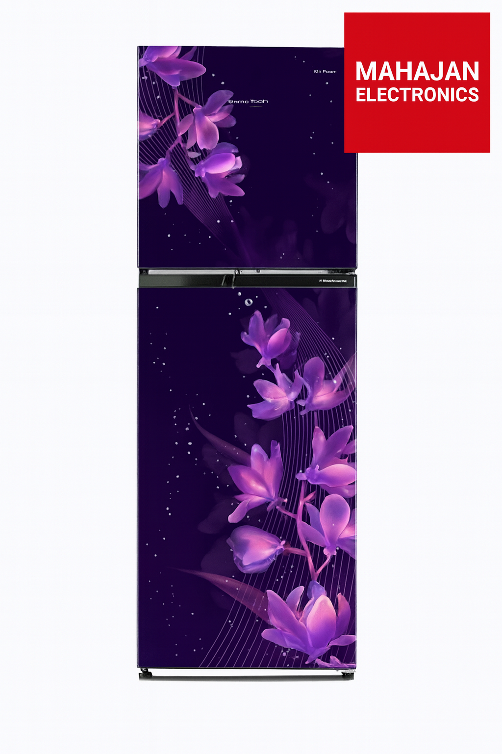 Floral design refrigerator with Mahajan Electronics logo