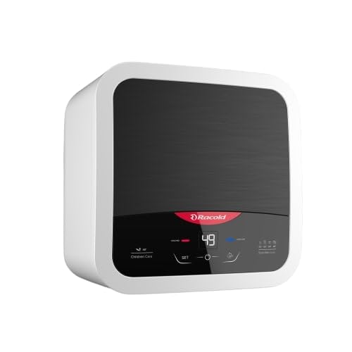 Racold Omnis DG 15L Vertical Storage Water Heater (Geyser) | 5-Star BEE Rated | Smart Bath Logic | Touch Control Panel | Auto Diagnosis | Silver-Ion Technology | 2kW | Black