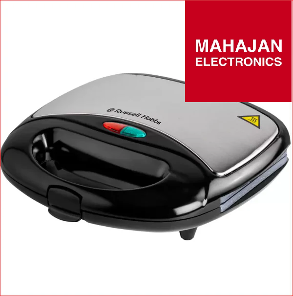 Sandwich maker with Russell Hobbs logo on a white background, branded by Mahajan Electronics.