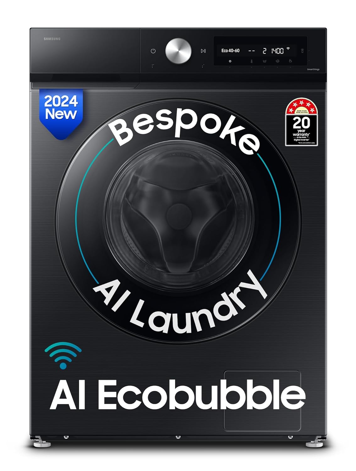 Samsung WW12DB7B24GBTL, Black 12 kg, 5 Star, AI Control, Super Speed, Wi-Fi, Hygiene Steam with Inbuilt Heater, Digital Inverter, Fully-Automatic Front Load Washing Machine. Mahajan Electronics Online