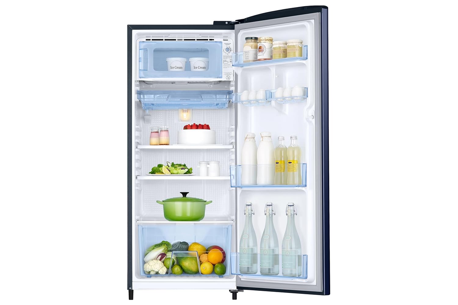 Samsung 183 L, 2 Star, Digital Inverter, Direct-Cool Single Door Refrigerator ( Himalayan Poppu Blue, Single Touch Defrost, 2026 Model)-Online Mahajan Electronics