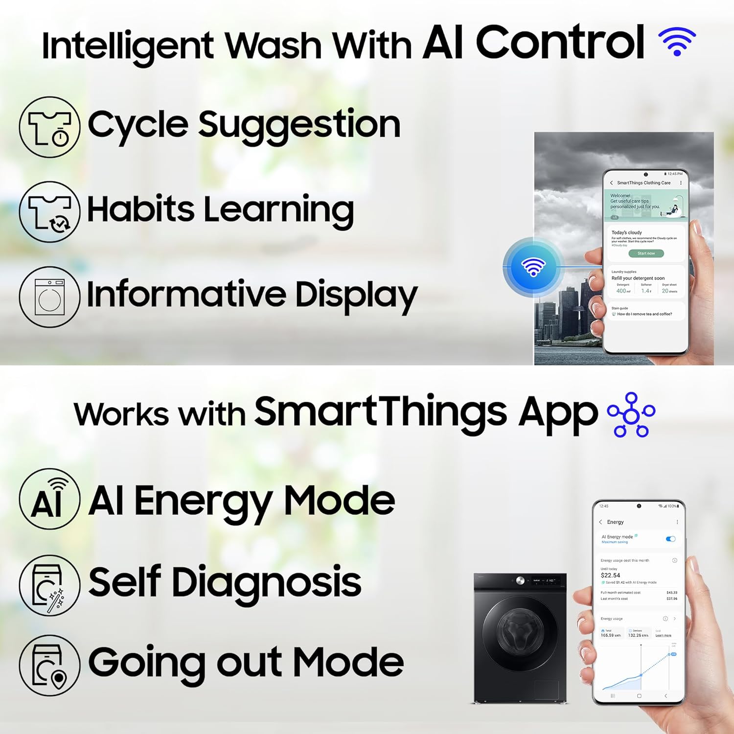 Samsung WW12DB7B24GBTL, Black 12 kg, 5 Star, AI Control, Super Speed, Wi-Fi, Hygiene Steam with Inbuilt Heater, Digital Inverter, Fully-Automatic Front Load Washing Machine. Mahajan Electronics Online