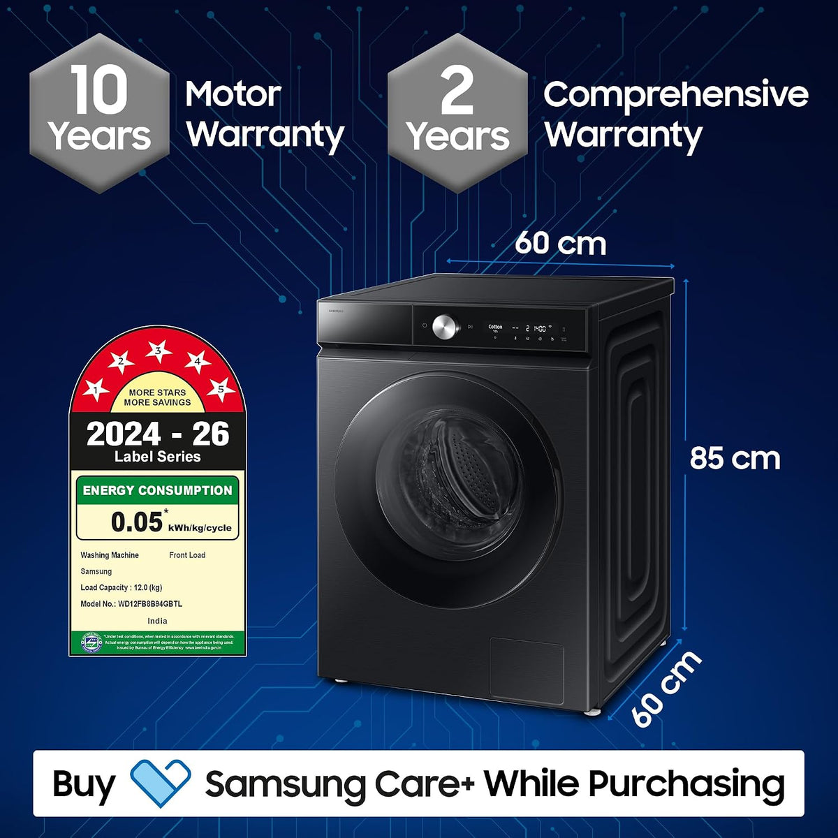 Samsung WD12FB8B94GBTL 12/7 kg Washer Dryer Black