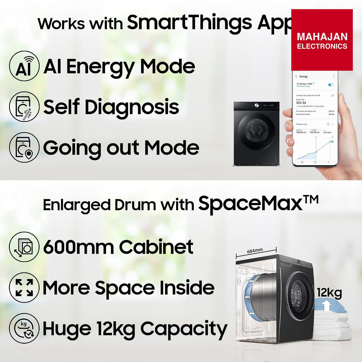 Samsung WW12DG5B24ASTL 12 kg Front Load Washing Machine Navy – Mahajan Electronics Online.