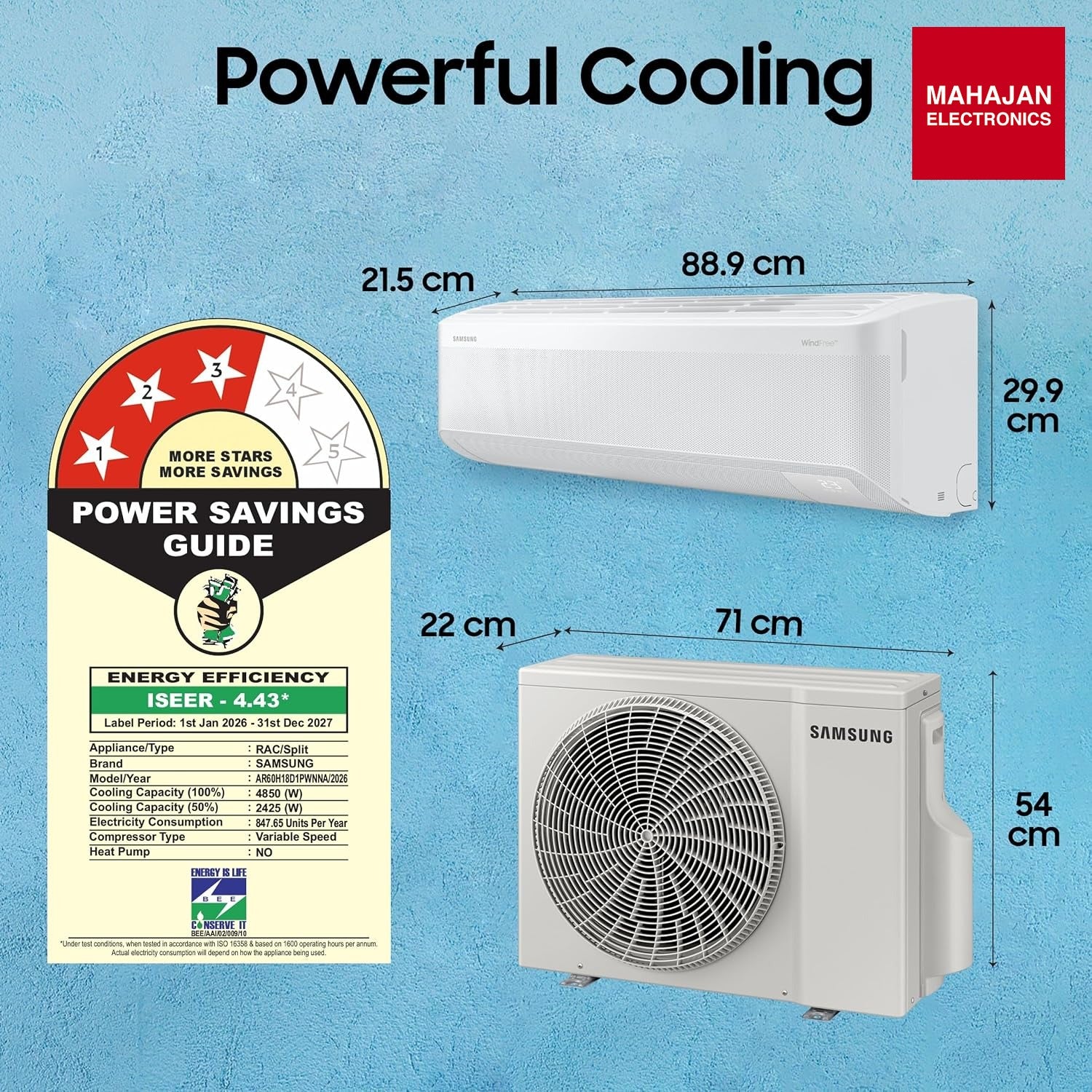 Samsung AR60H18D1PWNNA 1.5 Ton 3 Star Bespoke AI WindFree Inverter Smart Split AC – 2026 Model-Online Mahajan Electronics