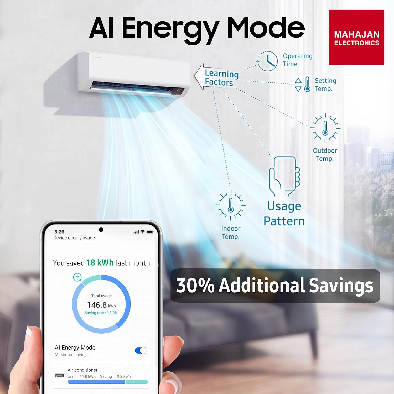 Samsung AR60H18D1PWNNA 1.5 Ton 3 Star Bespoke AI WindFree Inverter Smart Split AC – 2026 Model-Online Mahajan Electronics