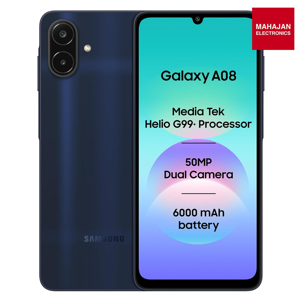 Samsung Galaxy A08 LTE (Dark Blue, 4GB RAM, 64GB Storage), MediaTek Helio G99+ (6nm), 50MP Dual Camera, 6000mAh Battery, IP64 Rating, 6 Gen OS Upgrades Samsung