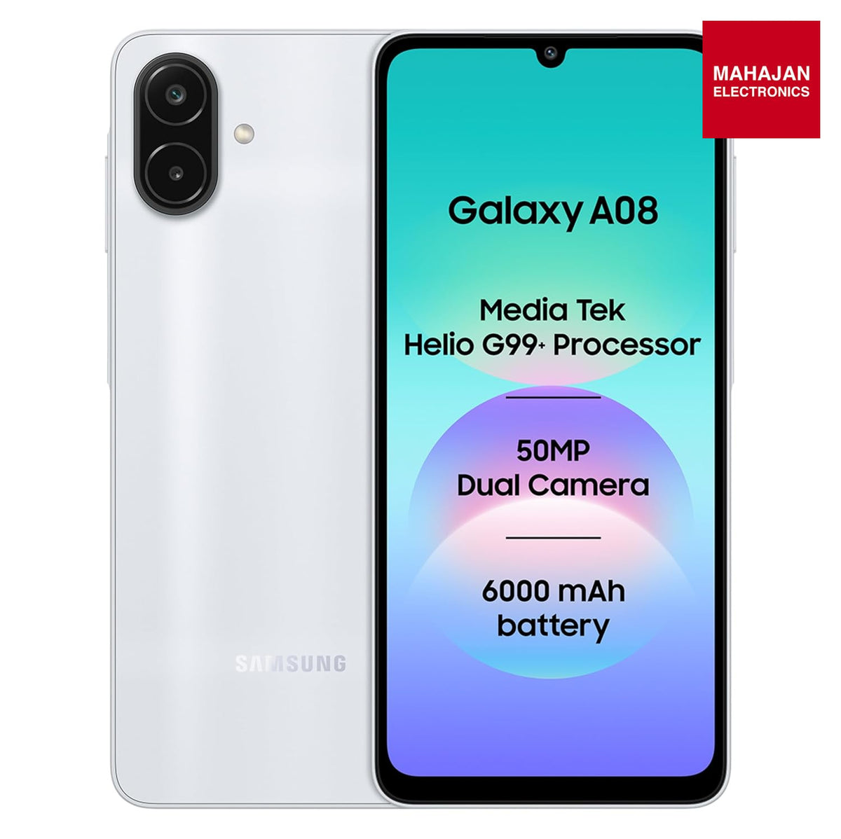 Samsung Galaxy A08 LTE (Silver, 4GB RAM, 64GB Storage), MediaTek Helio G99+ (6nm), 50MP Dual Camera, 6000mAh Battery, IP64 Rating, 6 Gen OS Upgrades Samsung