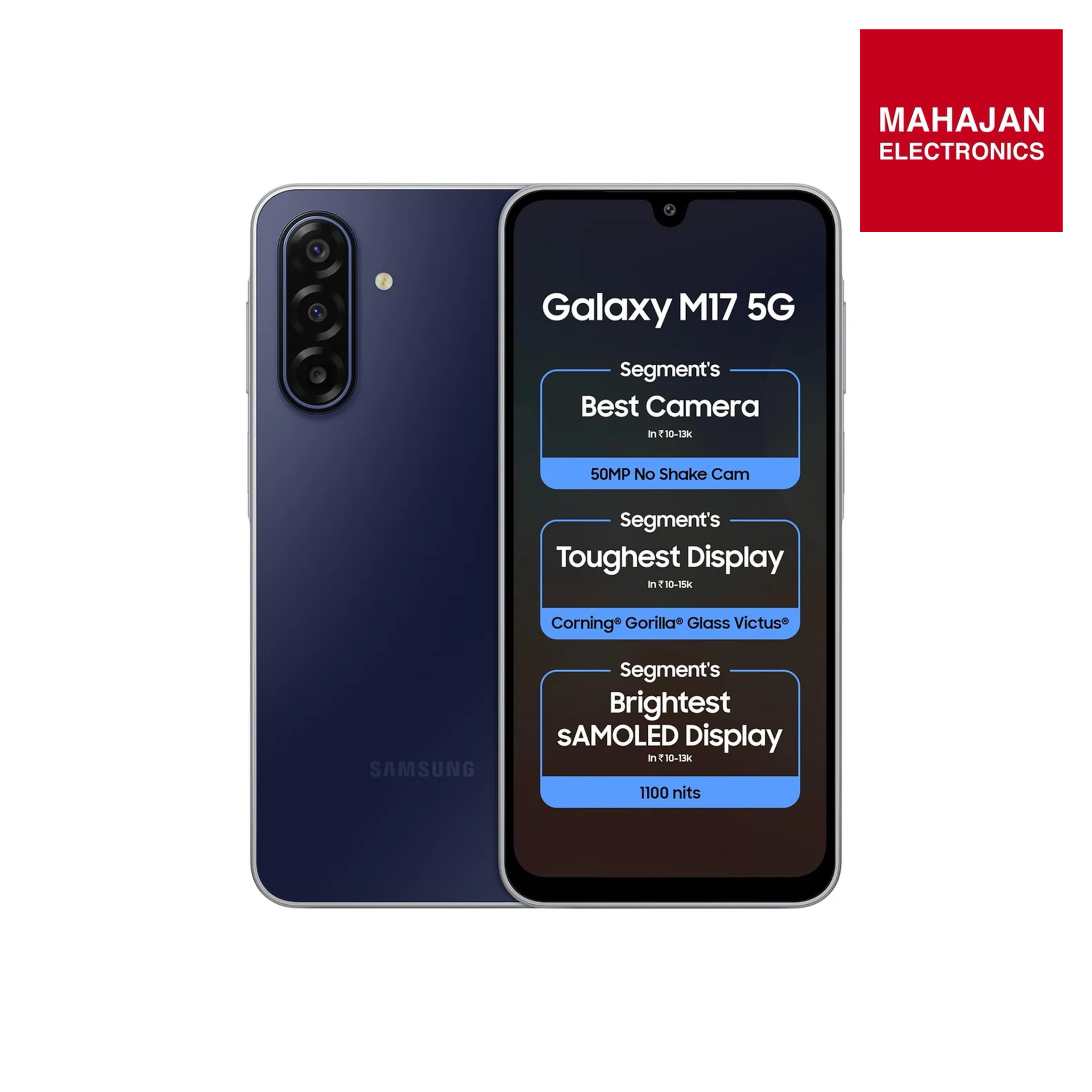 Samsung Galaxy M17 5G (Sapphire Black, 6GB RAM, 128GB Storage)| 50MP OIS Triple Camera| Gorilla Glass Victus| IP54 Rating| 6 Gen of OS Upgrades| AI| Circle to Search| Gemini Live| Without Charger Mahajan Electronics Online